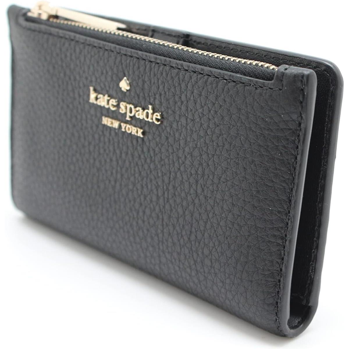 New Kate Spade Leila Slim Bifold Wallet Pebbled Leather Black 5.5 x 3.2