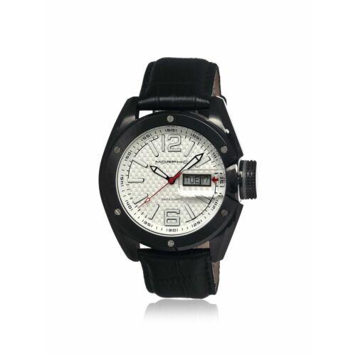 Morphic MPH1605 Mens M16 Collection Polished Silver Tone Black Leather Watch