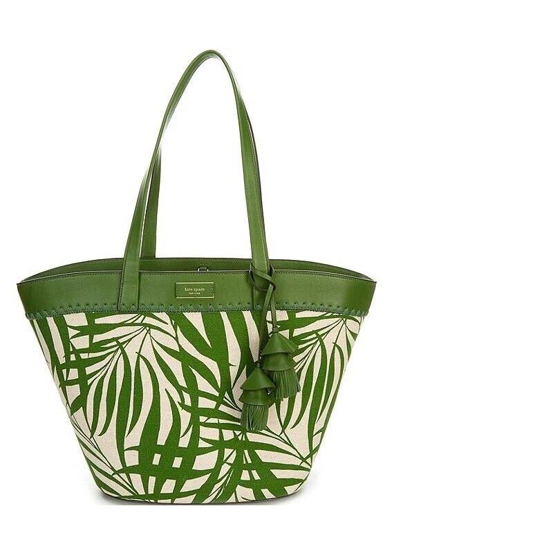 Kate Spade New York Women`s Pier Palm Medium Canvas Tote Bag Bitter Greens Multi