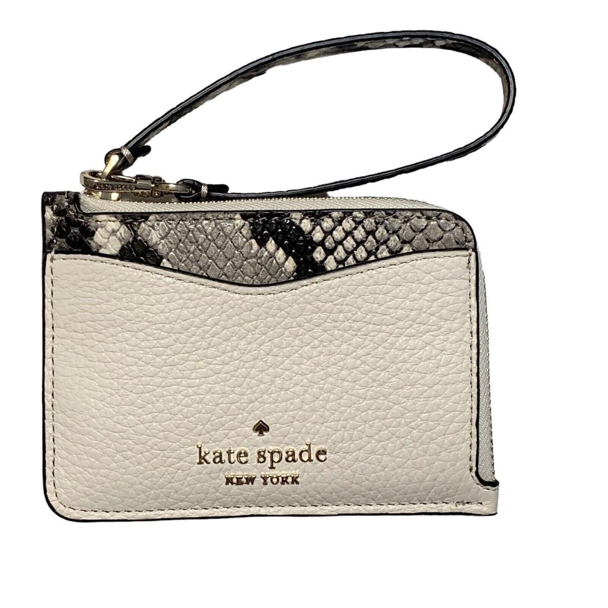 Kate Spade Leila Triple Gusset Leather Cardholder Wallet Snake Parchment