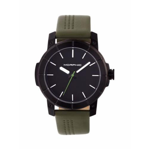 Mens Morphic M54 Series Olive Green Leather Black Watch 5407