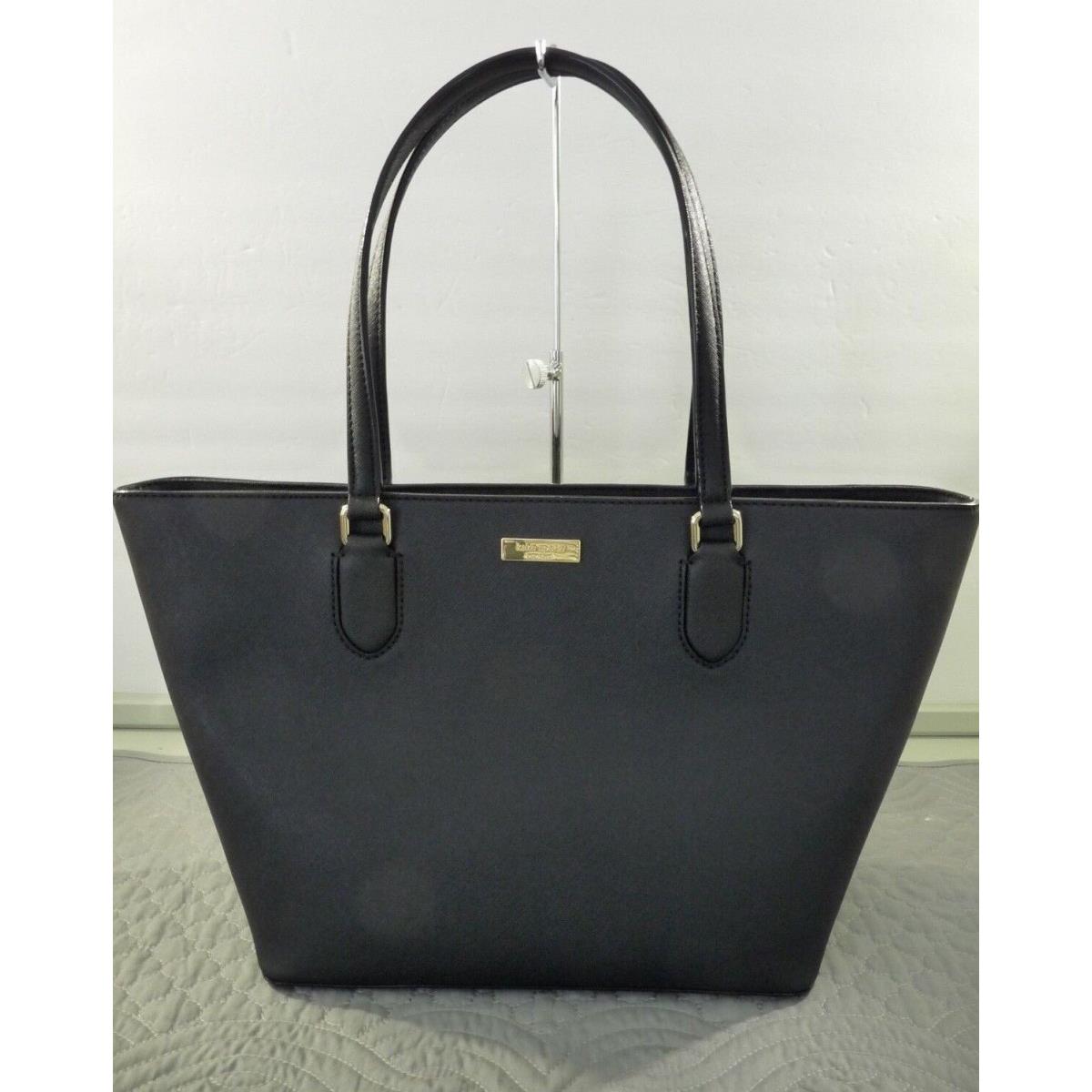 Kate Spade Laurel Way Dally Black Cross Hatch Leather Zip Top Shoulder Bag Tote