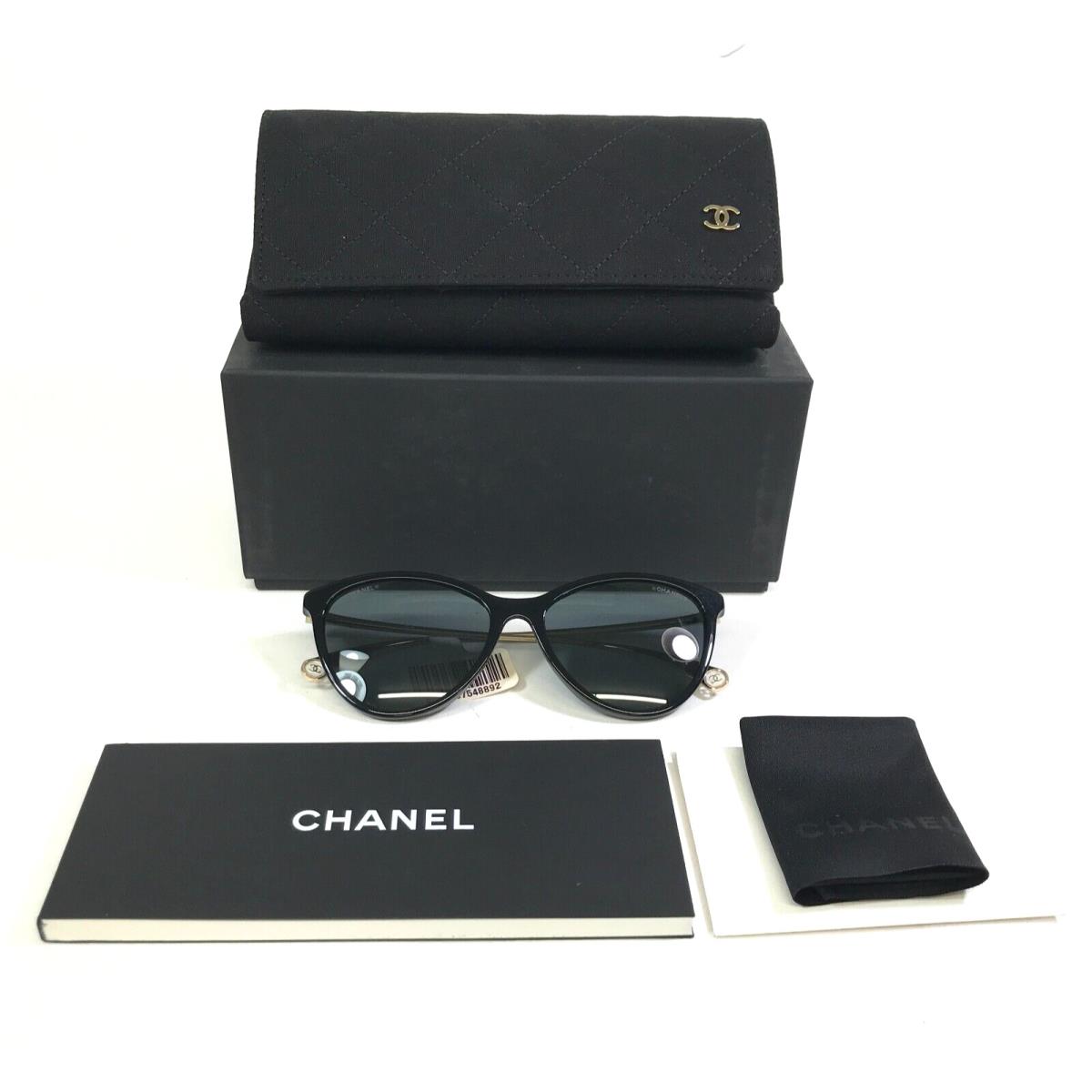 Chanel Sunglasses 5459 c.501/S4 Polished Black Gold Frames Gray Lenses 54-16-140