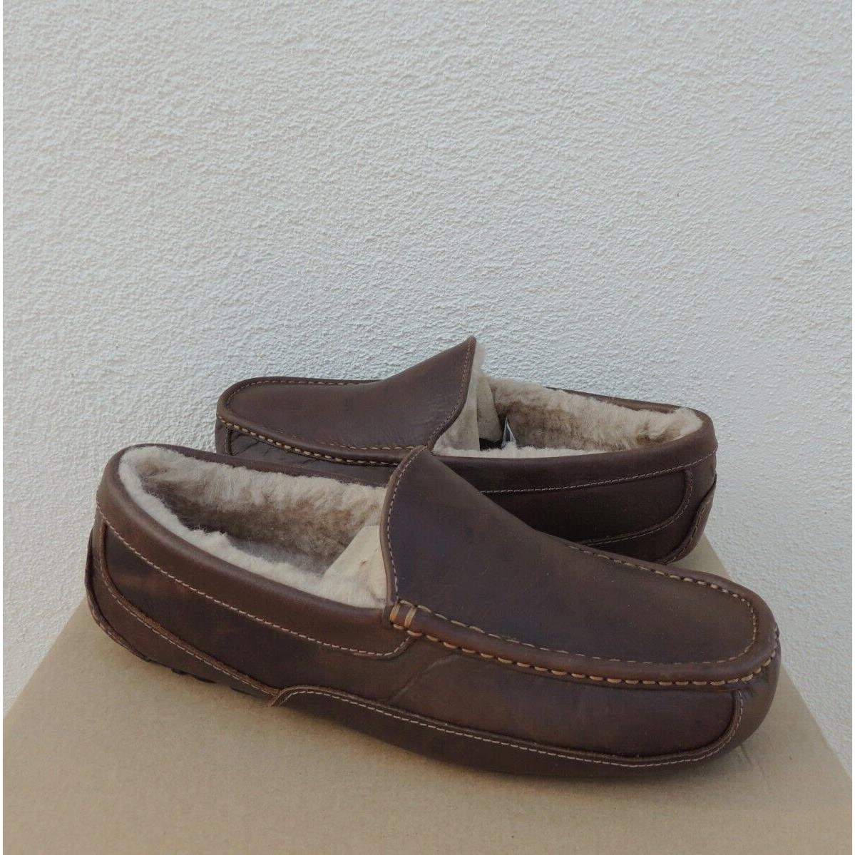 Ugg Ascot Tan Leather/ Sheepwool Slippers Men US 10/ Eur 43 Fits Small