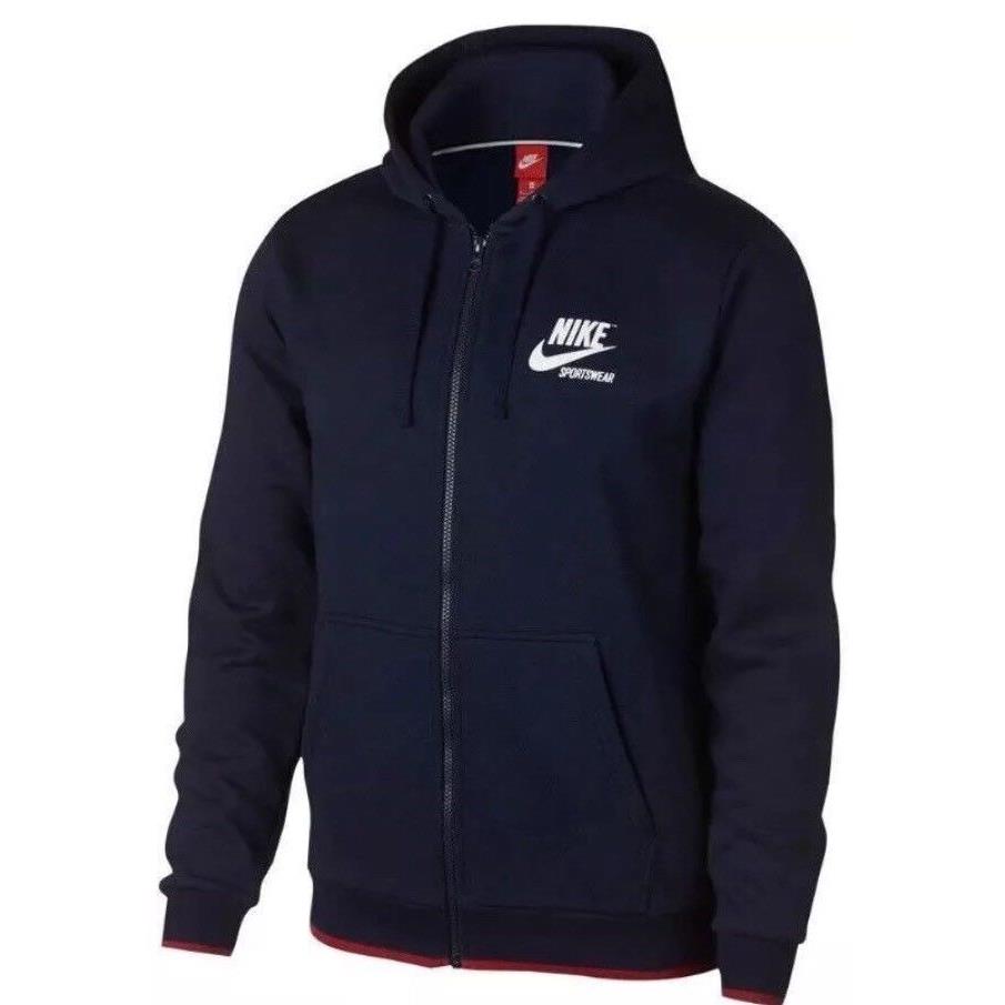 Nike Sportswear Full Zip 2 Side Print Fleece Navy Hoodie 940248-451