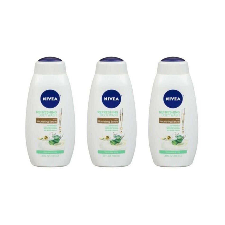 BL Nivea Body Wash 20oz Fresh Aloe and Lily X 3 Counts