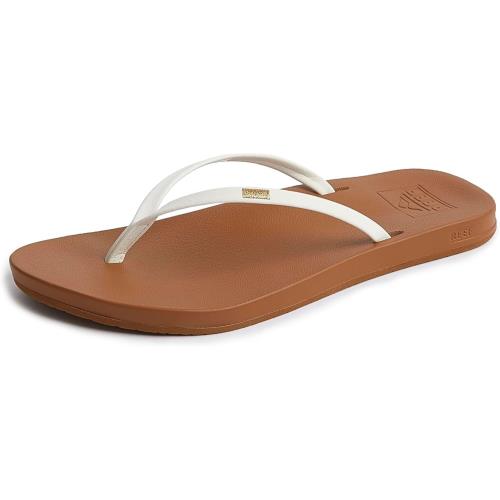 Reef Cushion Slim Women`s Flip Flop Super Lightweight Ultra Soft White/Tan