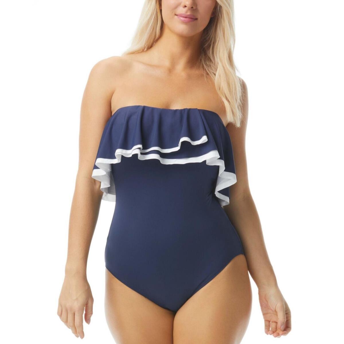 Coco Reef Contours Ruffled Strapless Tummy-control One-piece L83529 Size 10/34C