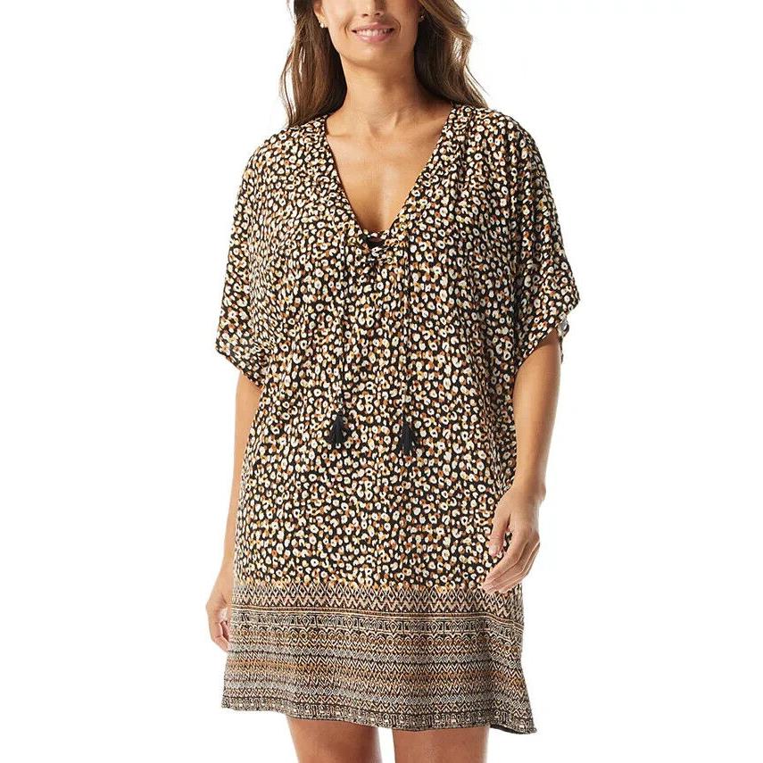 Coco Reef L22116 Women`s Animal Raya Lace-up V-neck Dress Cover-up Size M