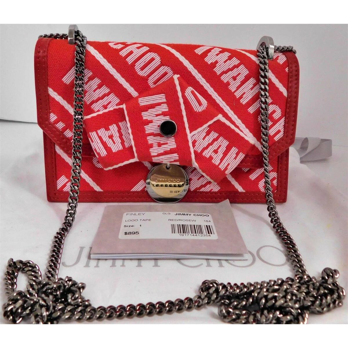 Jimmy Choo Finley Red Logo Chain Shoulder Crossbody Bag Italy