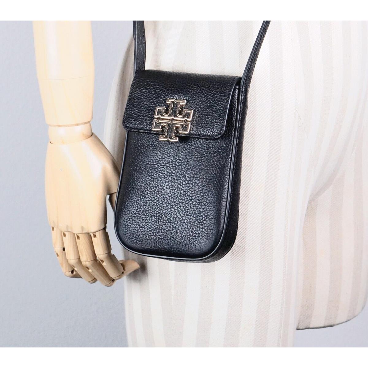 Tory Burch Britten Black Pebbled Leather Smartphone Crossbody Shoulder Bag Purse