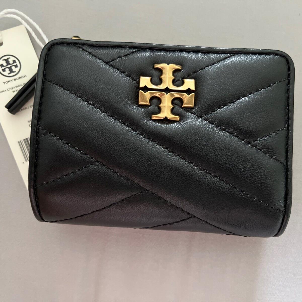 Tory Burch Kira Chevron Bi-fold Black Leather Wallet