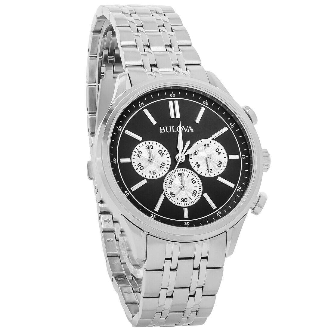 Bulova Classic Chronograph Mens Black Dial Stainless Steel Quartz Watch 96A295