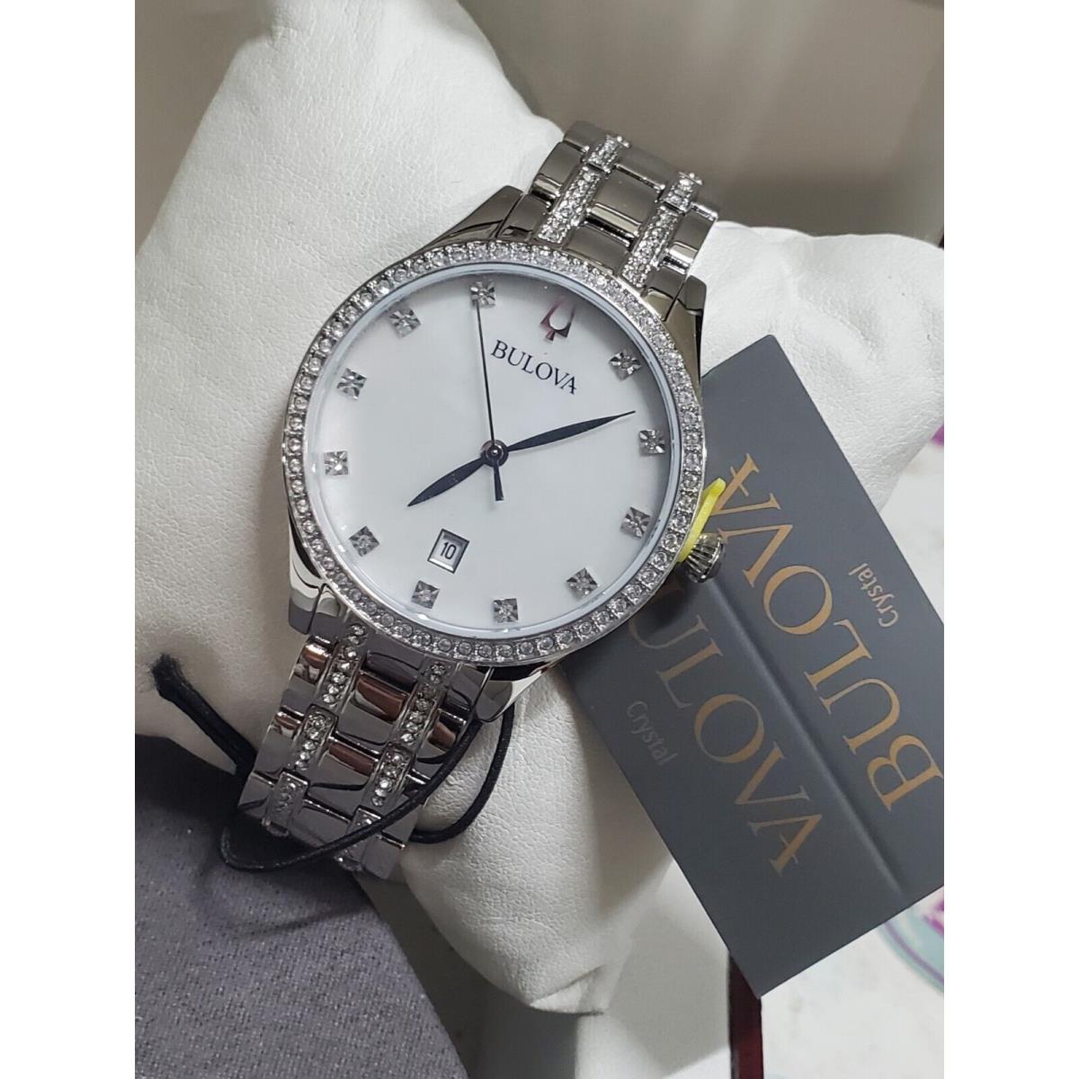 Bulova Ladies` Classic Crystal Stainless Steel 3-Hand Quartz Watch White