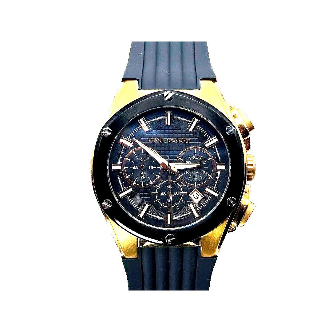 Vince Camuto Men`s VC/1063DGRG Gold Tone Grey Silicone Band 43mm Case