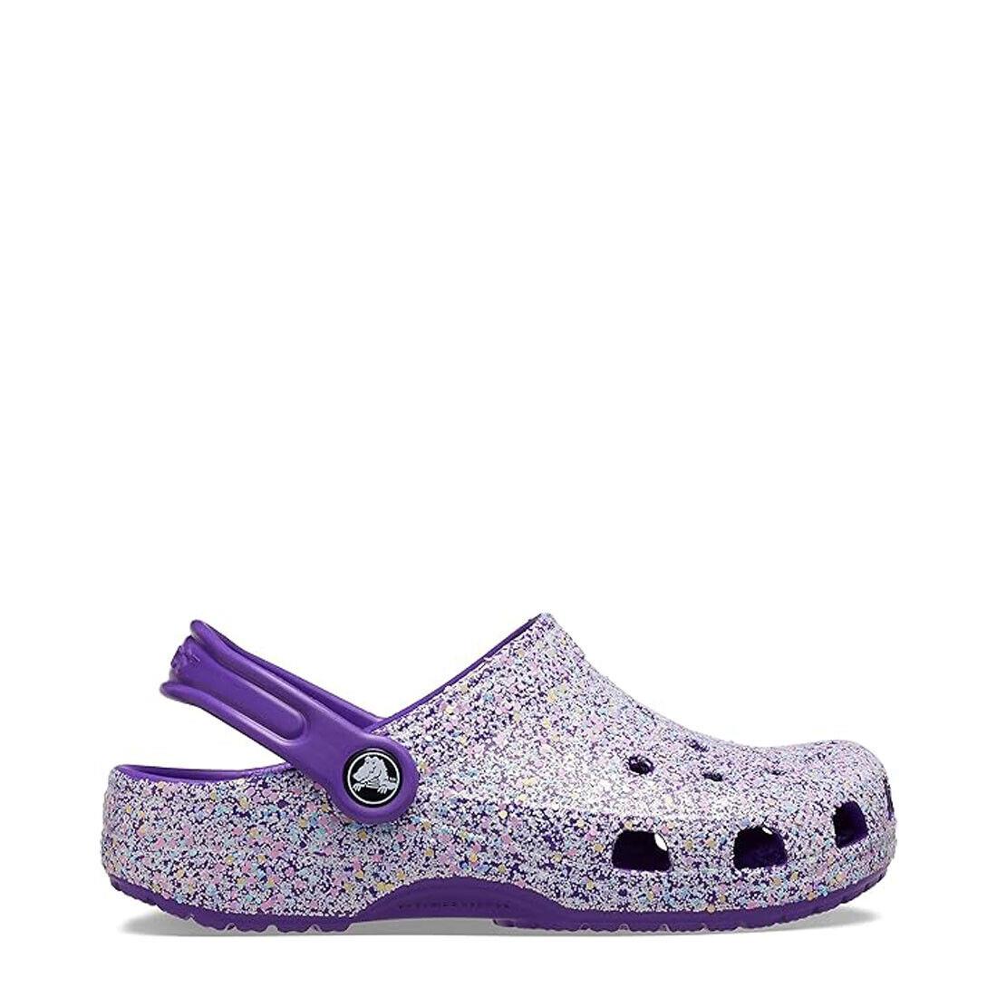 Crocs Kids Classic Glitter Clogs Neon Purple/multi 206992-NPMI - Purple