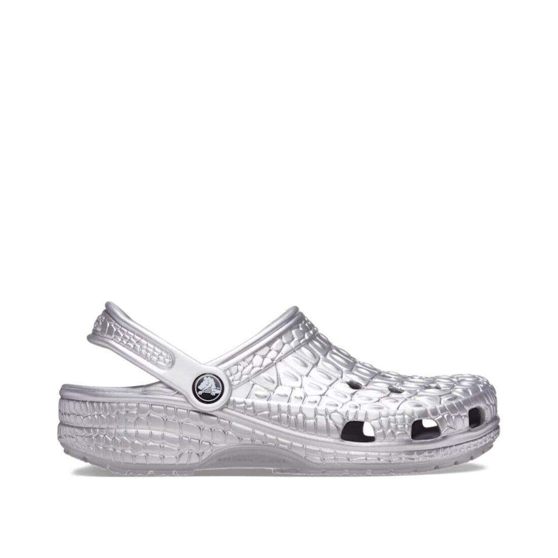 Crocs 209093-SIL Men`s Classic Metallic Crocskin in Silver - Medium