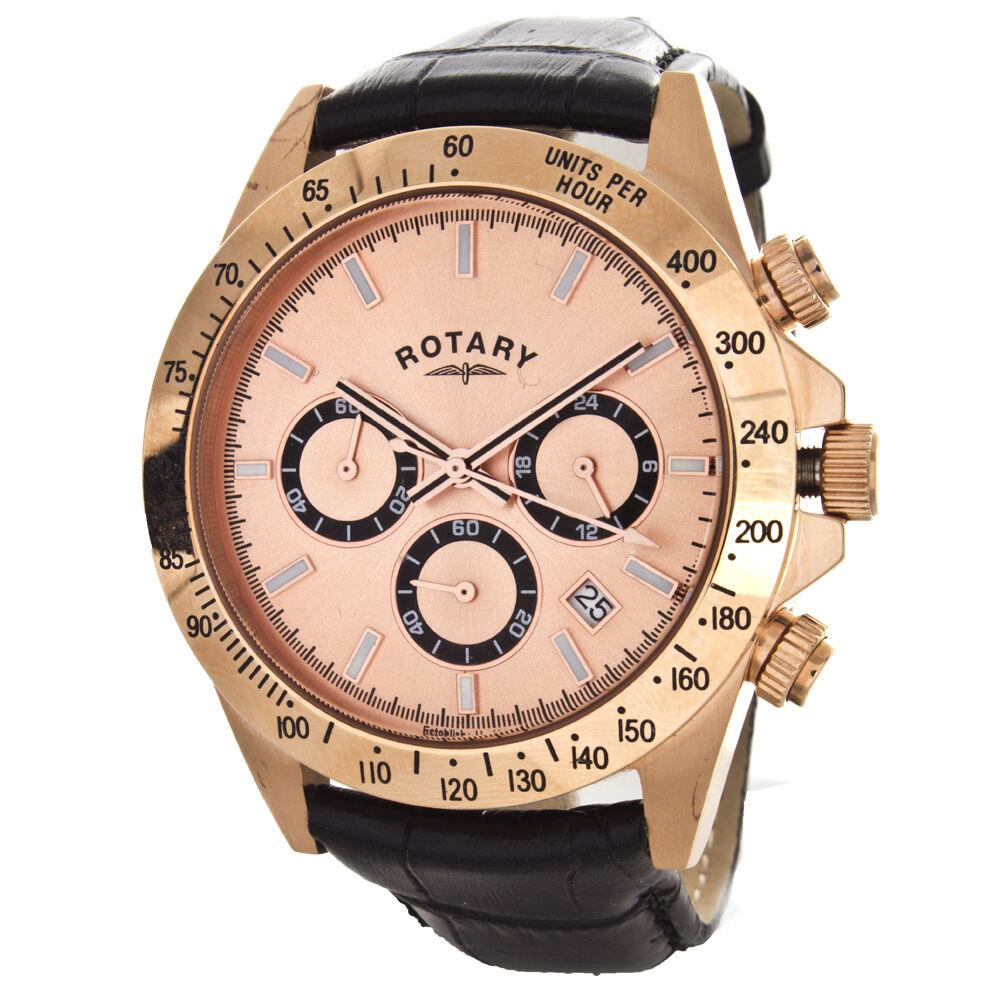 Rotary Men`s Watch Rose Gold-tone Chronograph Leather Band Watch GS00143/25