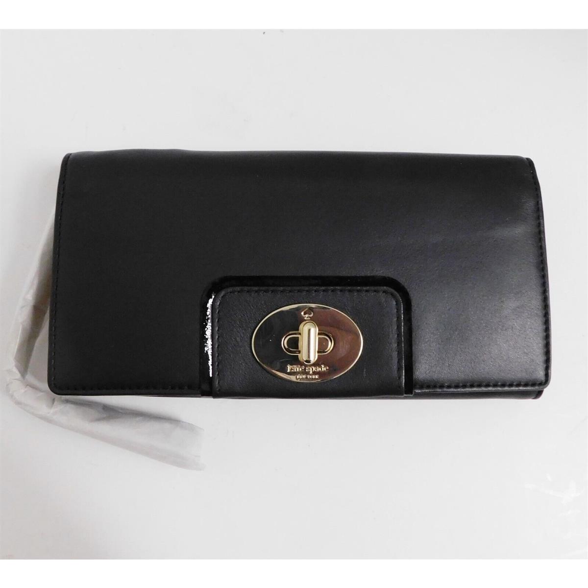 New Kate Spade Turnlock Mara Hampton Road Black Leather Clutch Wallet