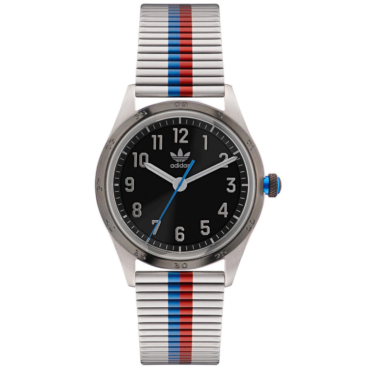 Adidas Originals Style Code Four Black Dial Red Blue Stripe 42mm Watch AOSY22525