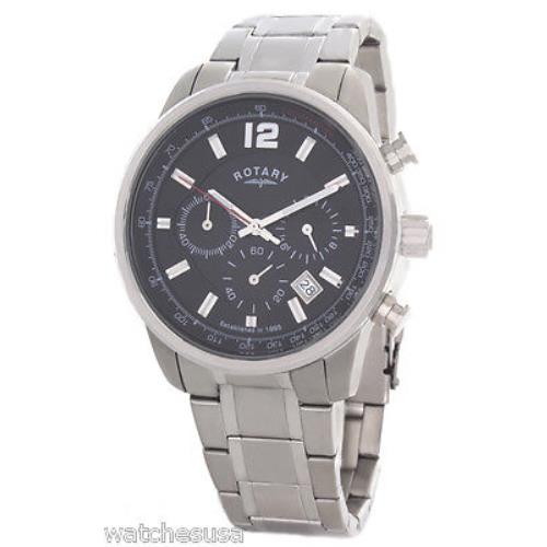 Rotary Mens Black Dial Stainless Steel Bracelet Chronograph Watch GB00421/04