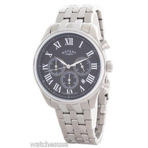 Rotary Mens Black Dial Stainless Steel Bracelet Chronograph Watch GB00405/10