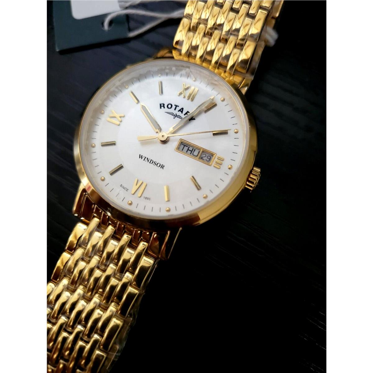 Full Set  Windsor Gb0530309 Sunburst Dial Gold Tone Men`s Watch by Rotary