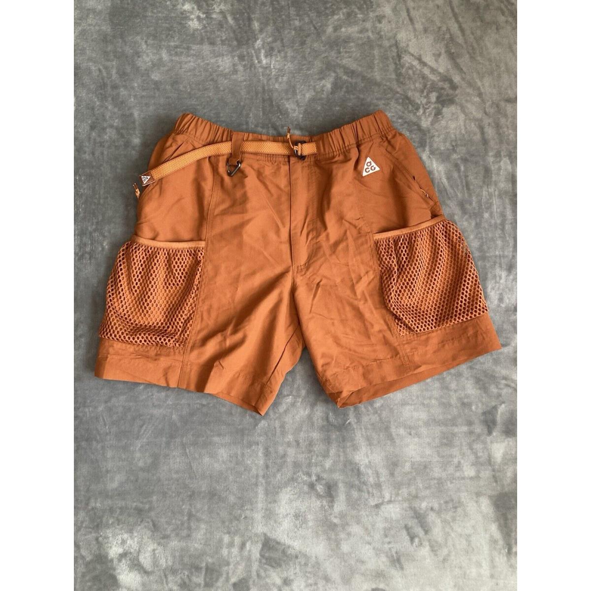 Nike Acg Snowgrass Cargo Shorts Orange Sz Large 6 Belted Loose Fit Above Knee