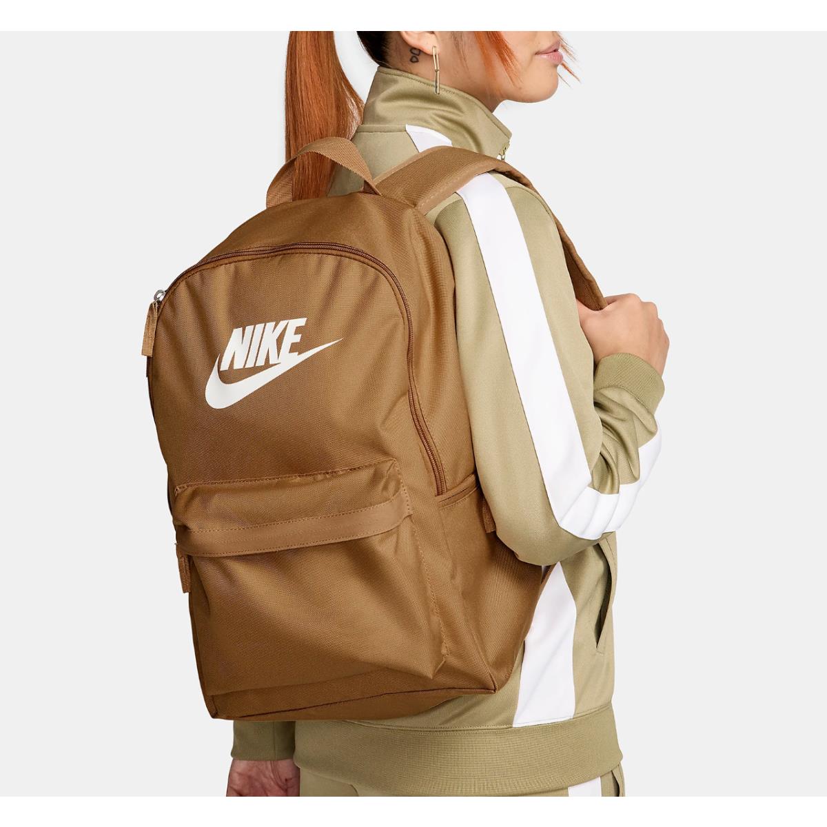 Nike Heritage Backpack 25L Flax Brown/white Medium Book Bag 17 Hx12 Wx6 D