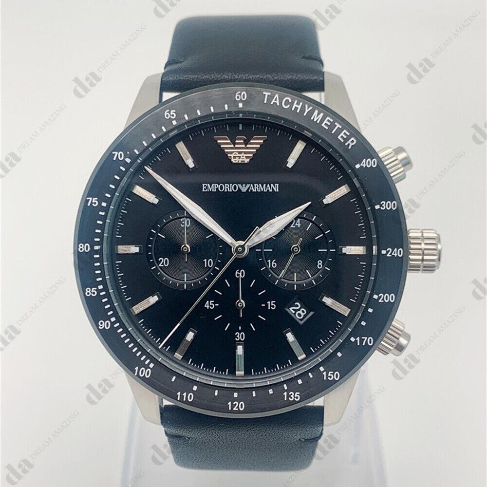 Emporio Armani AR11243 Black Dial Quartz Black Leather Strap Men`s Watch