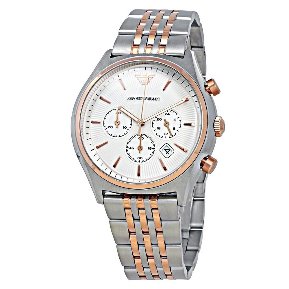 Emporio Armani - Men`s Zeta White Dial Two Tone Chronograph Watch - AR1998