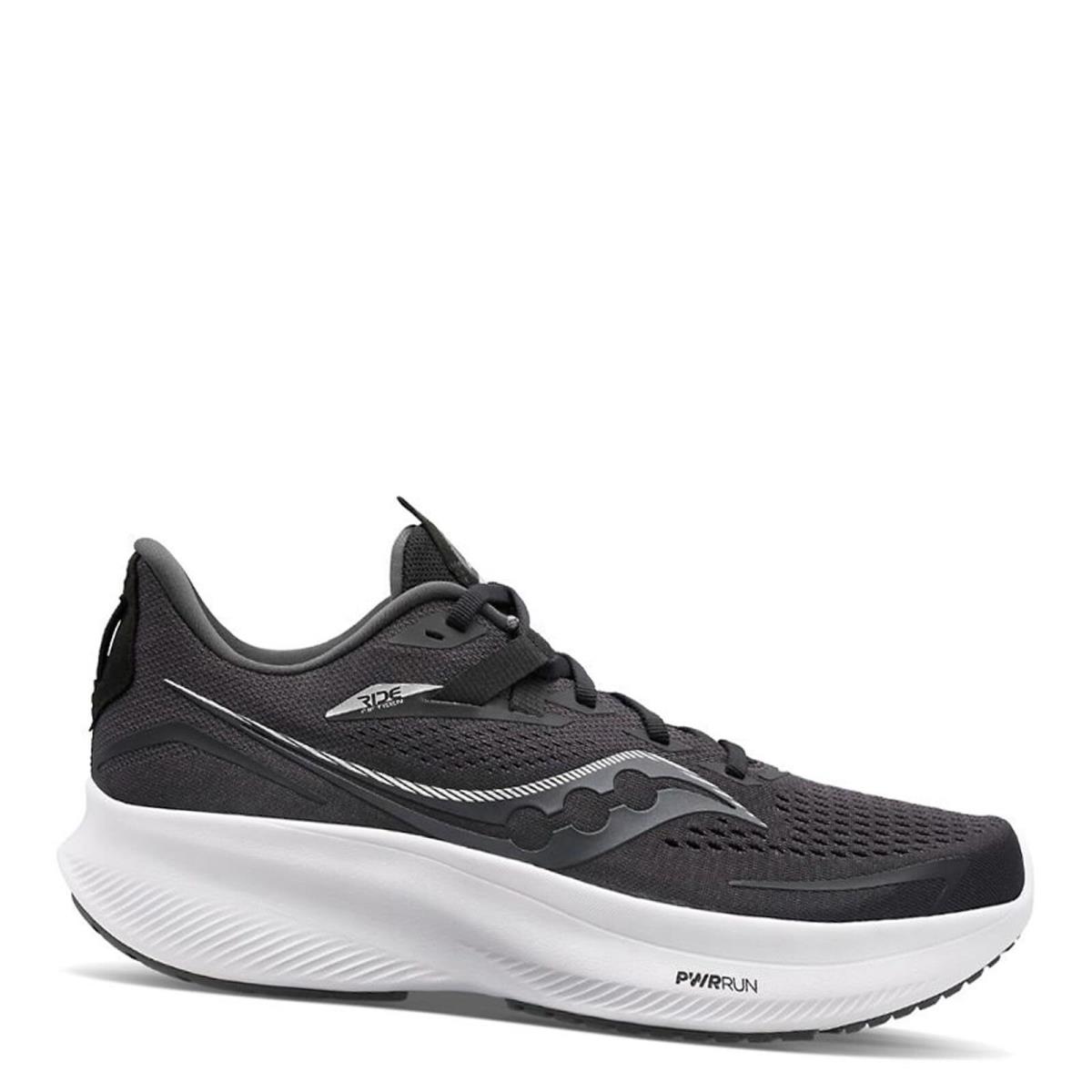 Saucony Men`s Ride 15 Running Shoe Black White 10 Wide - Black/White