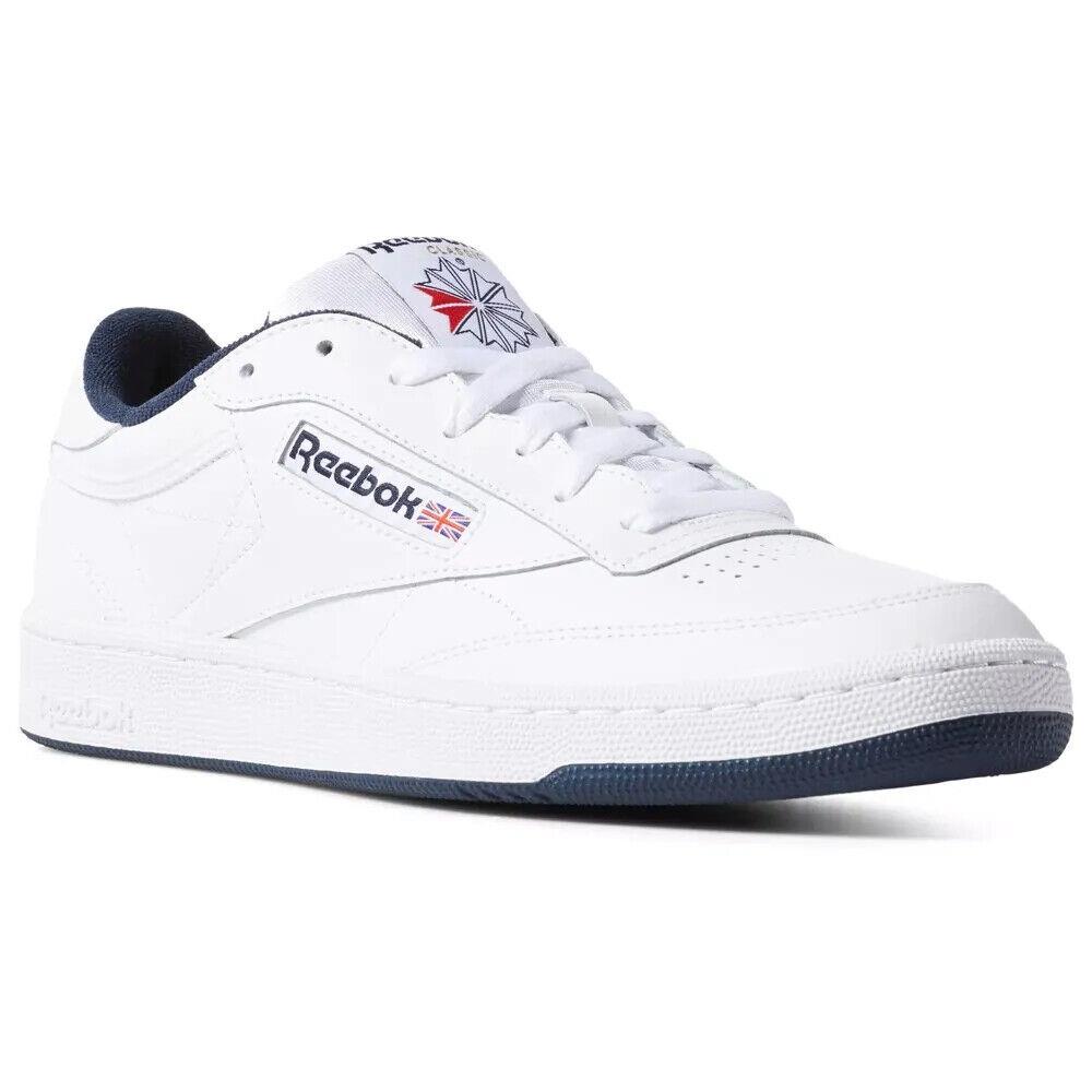 Men Reebok Club C85 Leather Lace Up Shoes AR0457 Color White/navy