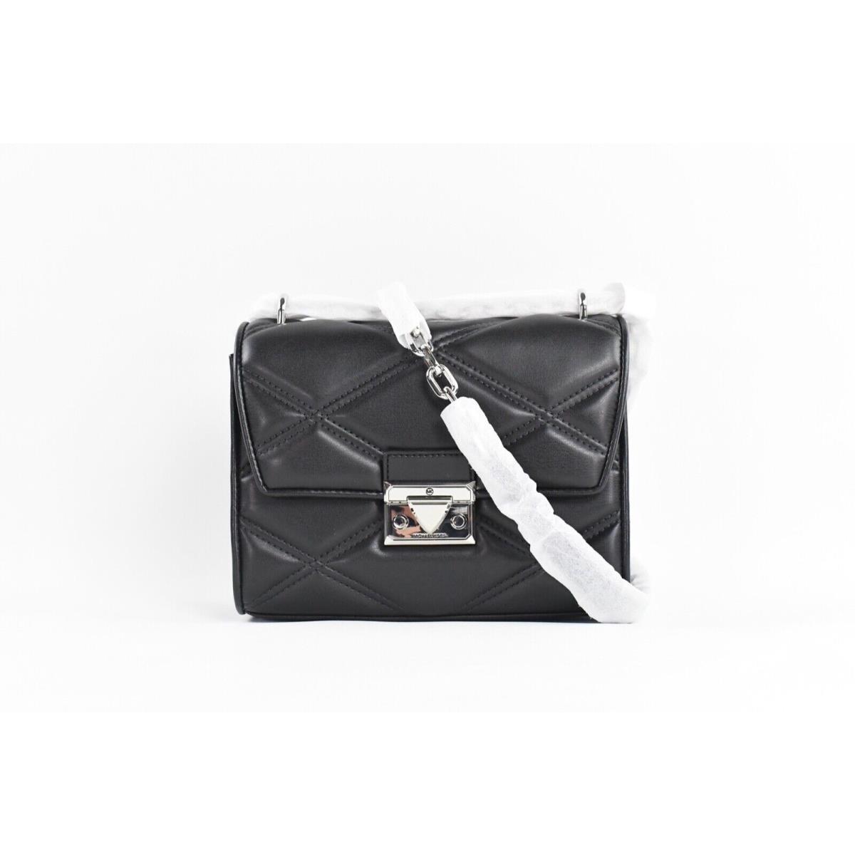 Michael Kors Serena Small/medium Flap Bag Vegan Leather Convertible Shoulder Bag black with silver