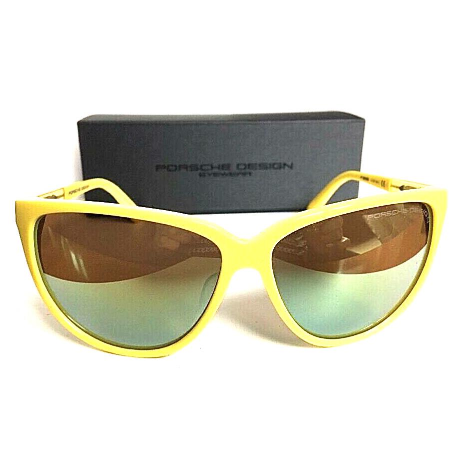 Porsche Design P 8588 C Oversized Yellow Green Mirrored Women`s Sunglasses