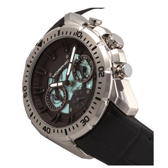 Morphic M66 Series Men`s Skeleton Dial Silver Leather Watch w/ Day Date MPH6601