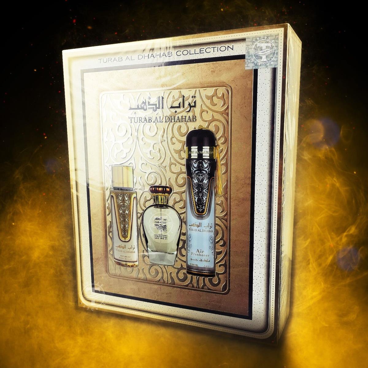 Lattafa Turab Al Dhahab Collection 3-Piece Gift Set Eau De Parfum / Air Freshener /