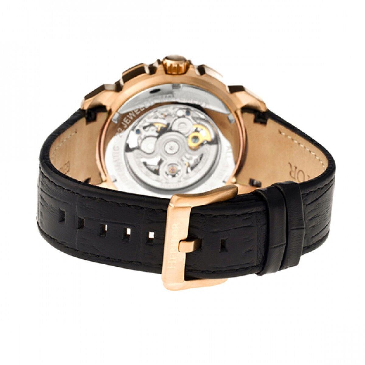 Heritor Automatic Conrad Skeleton Black Leather Rose Gold Men`s Watch HR2506