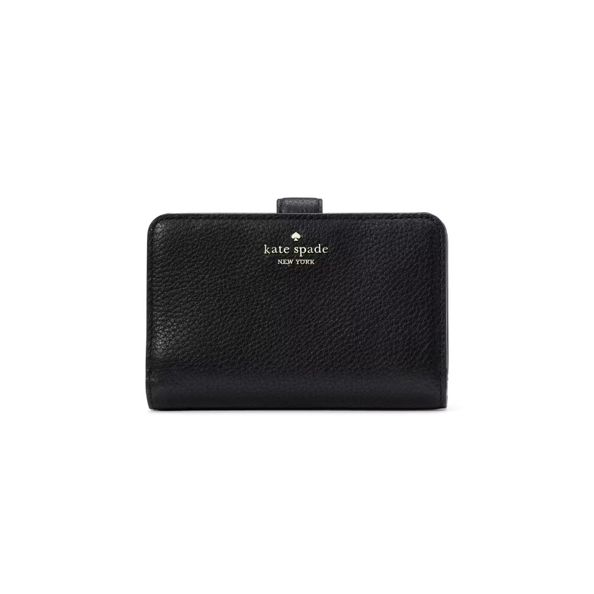 Kate Spade Lena Medium Compact Bifold Wallet Black Pebble Leather KH787