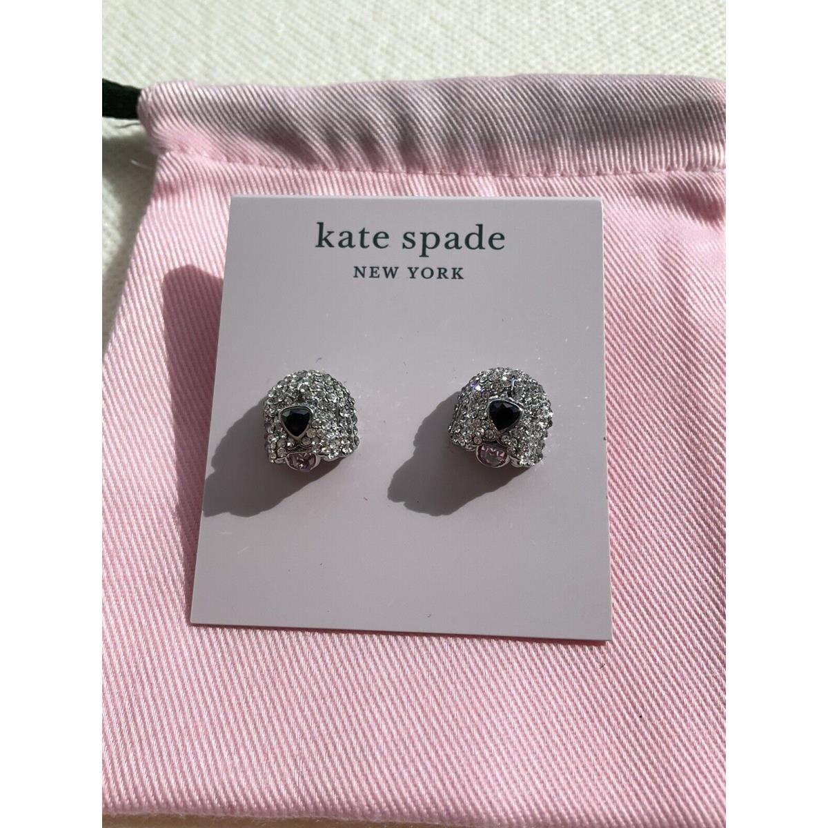 Kate Spade Best In Show Sheep Dog Stud Earrings Silver Tone Puppy Clear Stone