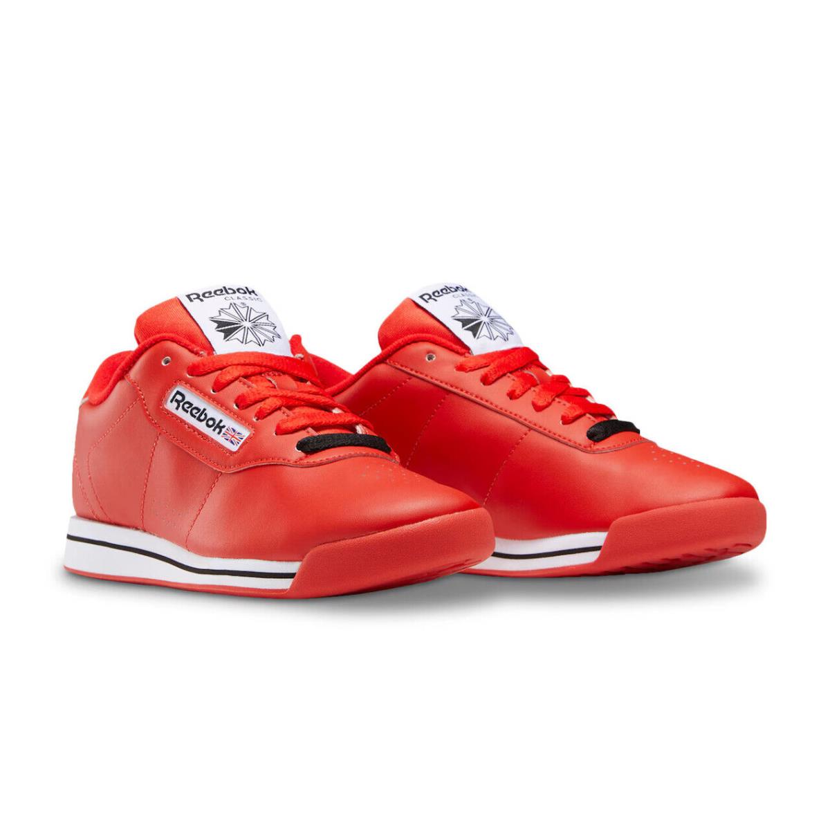 Womens Reebok Princess Lifestyle Red White Black Leather Sneaker Shoes - Red