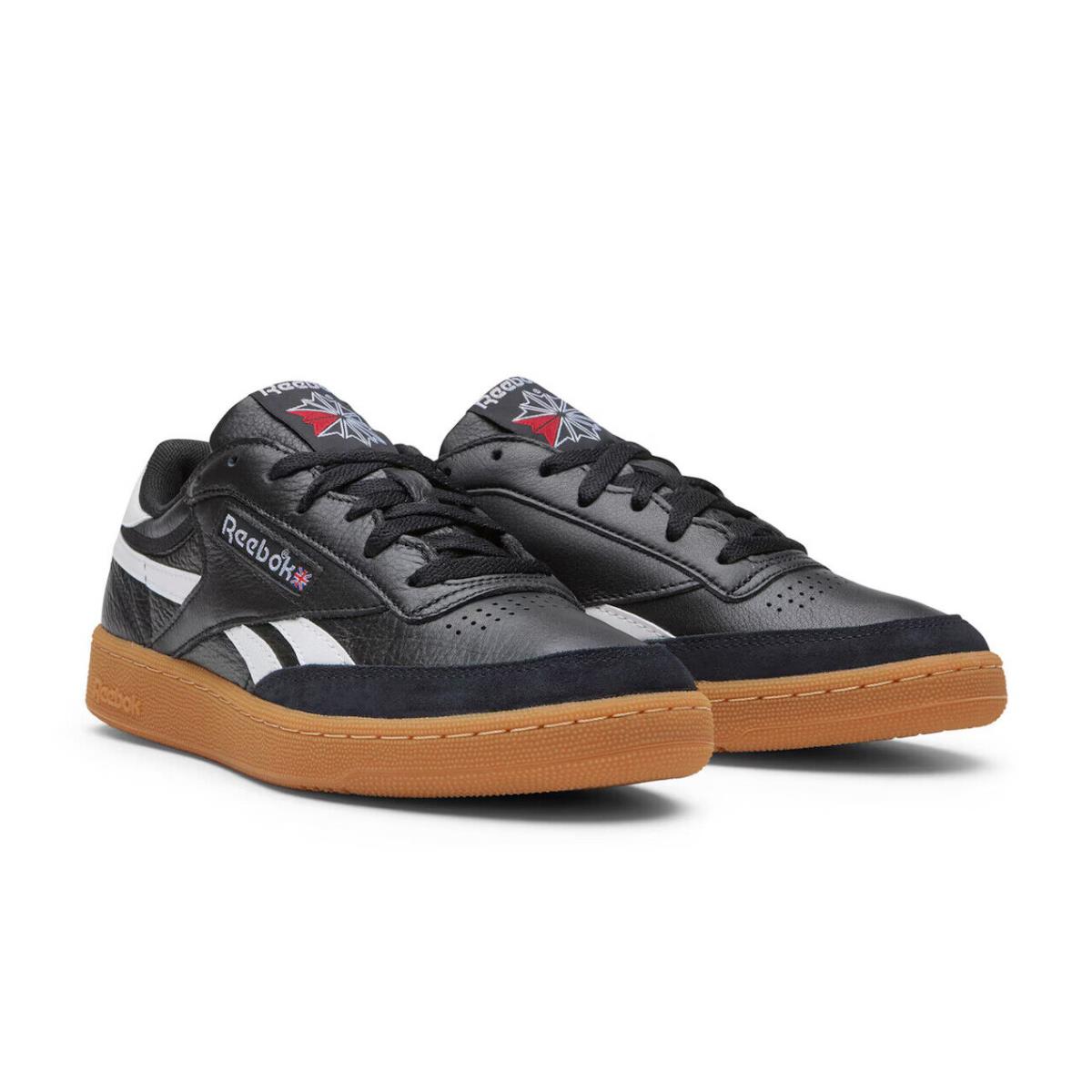 Mens Reebok Club C Revenge Plus Gum Black Leather Sneaker Shoes - Black