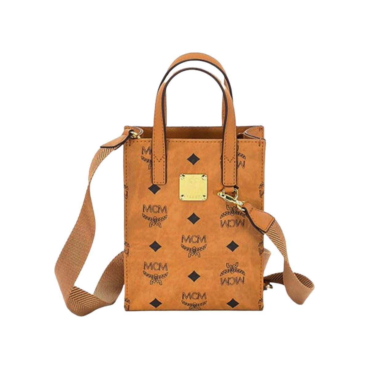 Mcm X-mini Aren Tote Bag in Visetos and Nappa Leather - Exterior: Brown