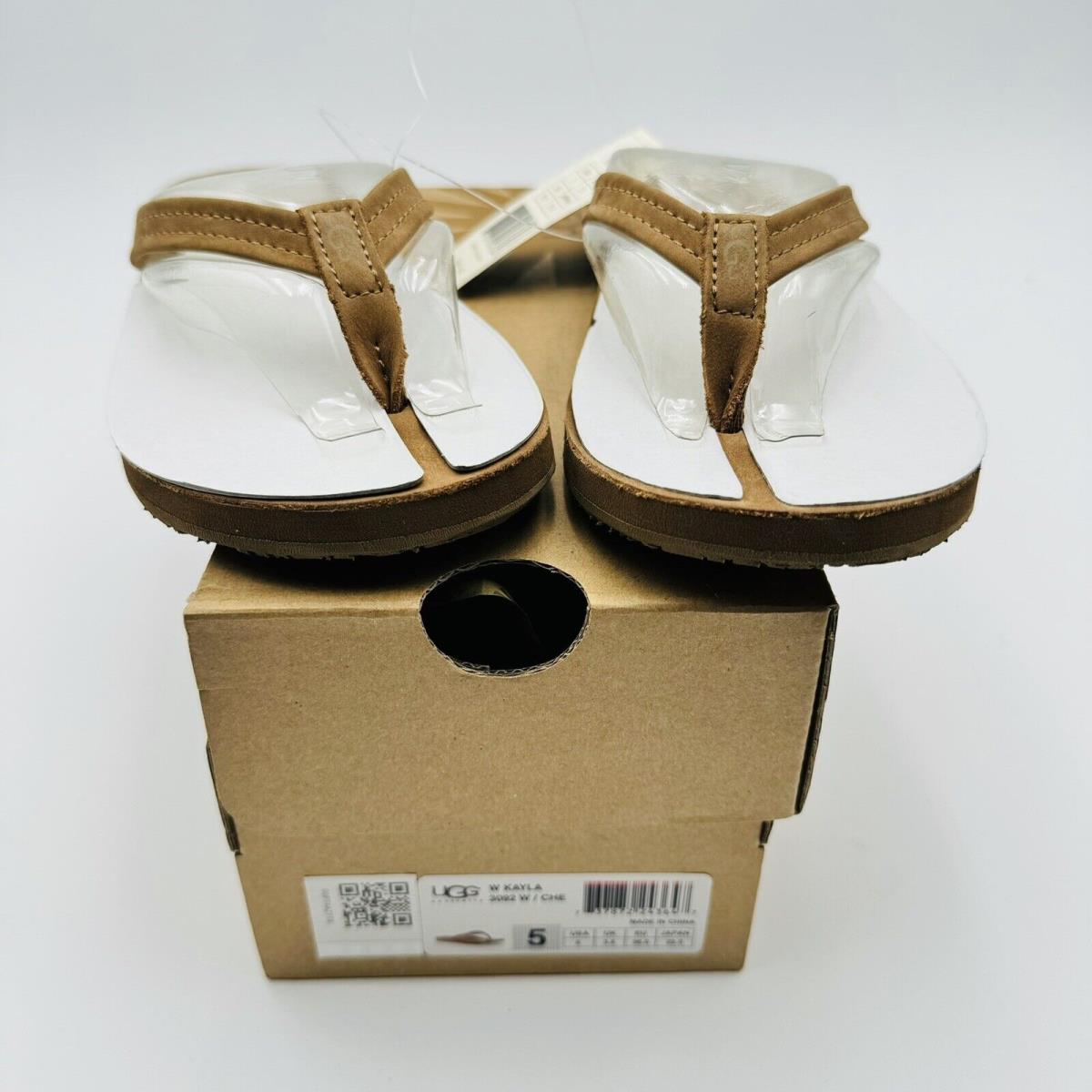 Ugg W Kayla Flip Flops Leather Sandals Size 5 Women`s Shoes Chestnut Brown