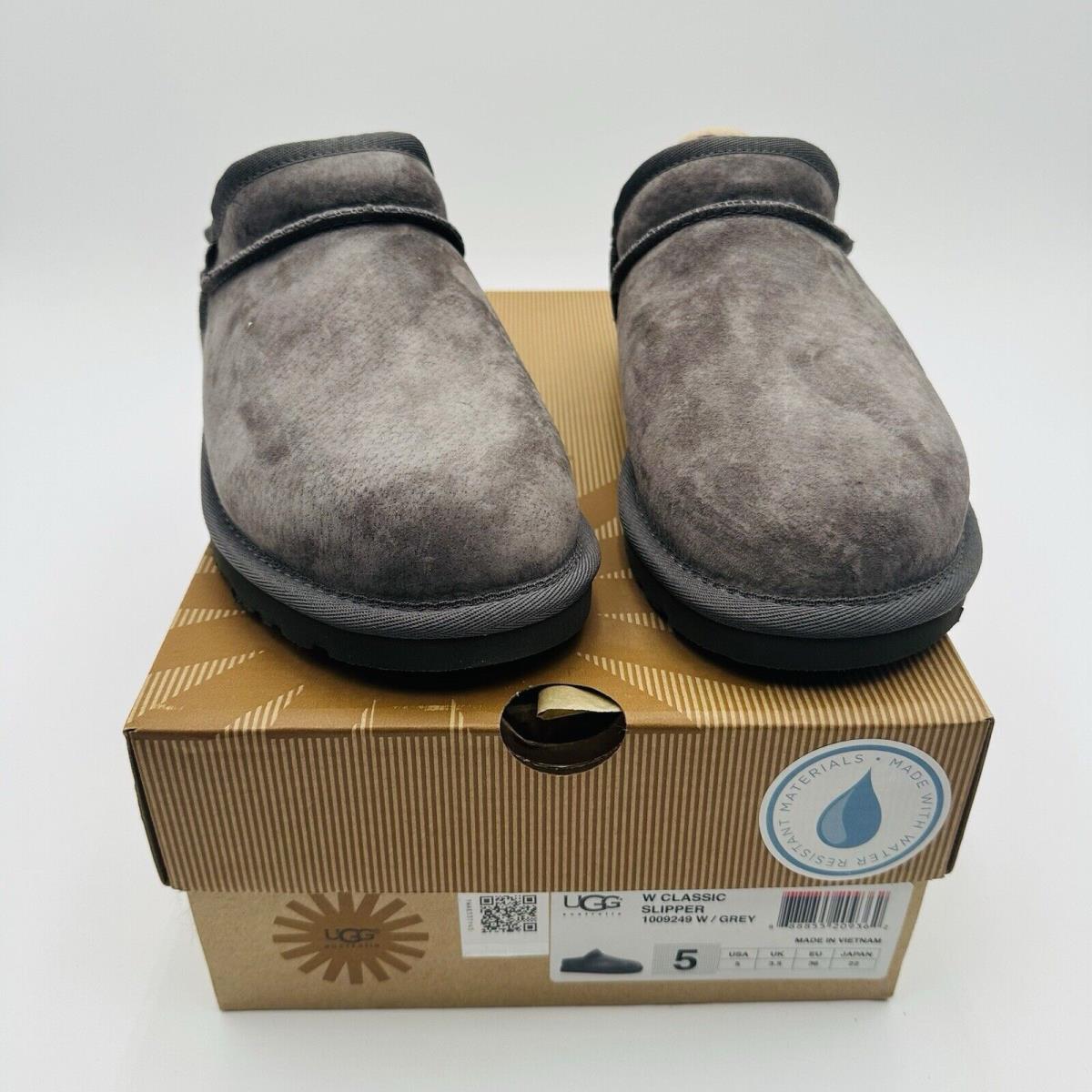 Ugg Classic Slipper Grey Suede Sheepskin Slippers Size US 5