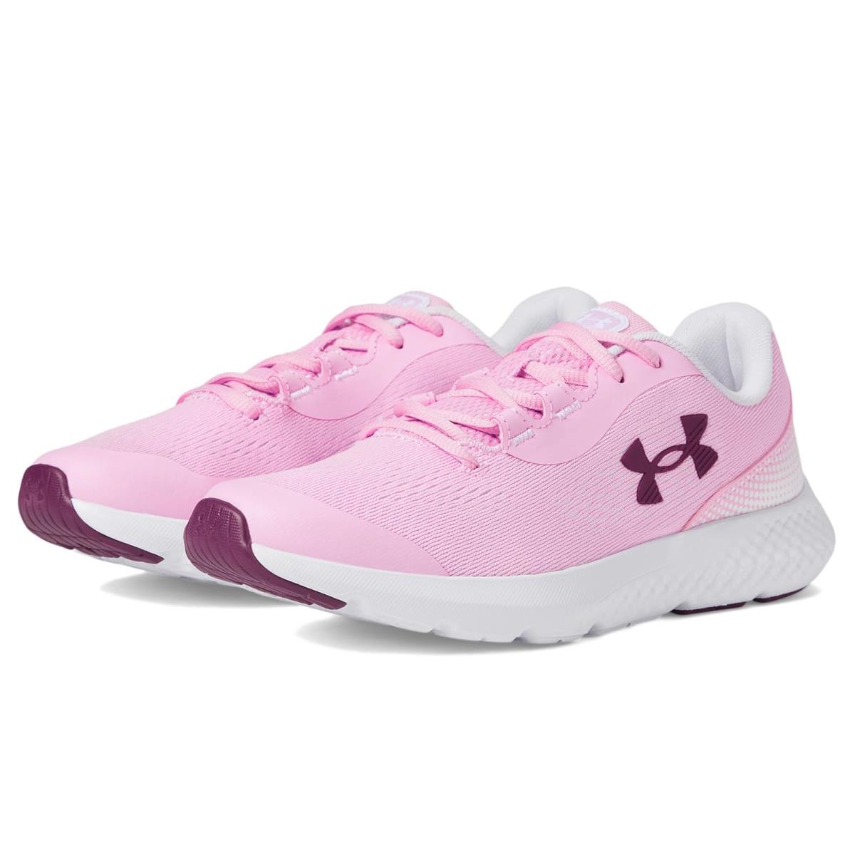 Girl`s Shoes Under Armour Kids Grade School Rogue 4 Big Kid Stellar Pink/White/Purple Gemini