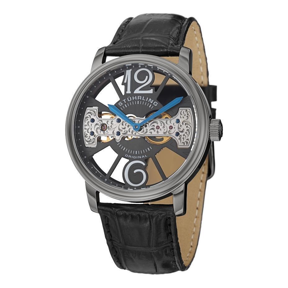 Stuhrling 785 02 Winchester Mechanical Bridge Black Leather Mens Watch