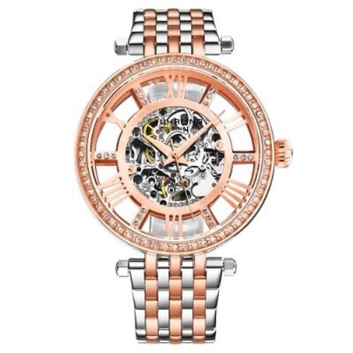 Stuhrling 3944 3 Delphi Automatic Skeleton Crystal Accented Womens Watch - Two-Tone Band