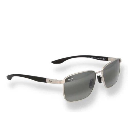 Maui Jim Kaala Satin Silver Metal Polarized Black Glass Lens Sunglass 856-17