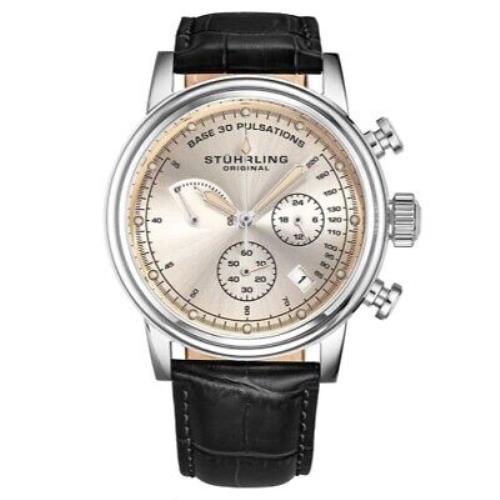 Stuhrling 895 02 Chronopulse Chronograph Pulsometer Date Leather Mens Watch